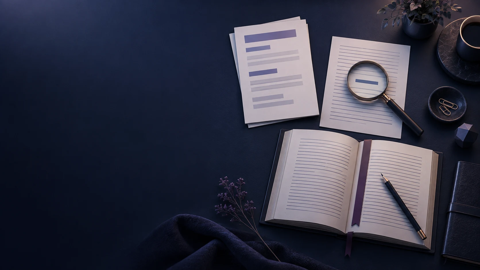 A report, a magnifying glass over a page, and an open book represent three approaches to reading.